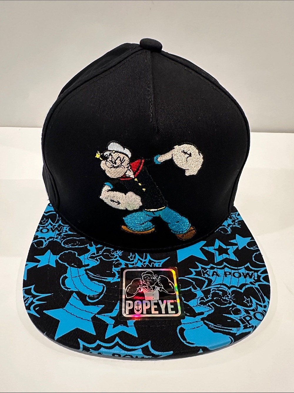 NWT Popeye Men’s Black & Blue Baseball Cap with adjustable back and Popeye front